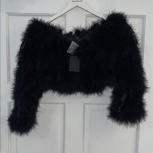 NBD Black Fluffy Crop Top with real Ostrich Feathers